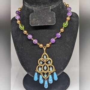 NWT Carolee Turquoise colorful semiprecious stone necklace 18"